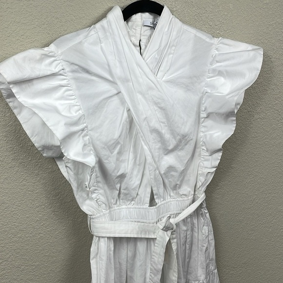 Derek Lam 10 Crosby Finn Ruffled Wrap Mini Dress Cotton Poplin White Sz 8 - Picture 4 of 16